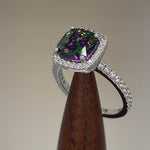 Sterling Silver Cushion Cut Rainbow CZ Ring