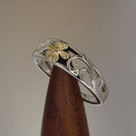 Solid 14K Yellow Gold & Sterling Silver Flower Ring