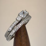 Sterling Silver 3 Stones Engagement Set Ring