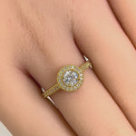 Solid 14K Yellow Gold Halo Round CZ Engagement Ring