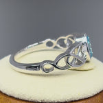 Sterling Silver Oval Aqua Blue CZ Celtic Ring
