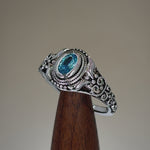 Sterling Silver Austere Oval Aquamarine CZ Ring