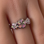 Sterling Silver Plumeria Pink Lab Opal Ring