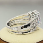 Sterling Silver 3-Stone Princess-Cut CZ Engagement Set Ring