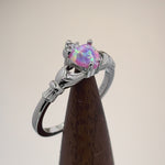 Sterling Silver Claddagh Pink Lab Opal CZ Ring