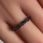 Sterling Silver Black Rhodium Plated Braided with Ruby CZ Ring