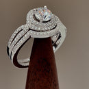 Sterling Silver Halo CZ Wedding Set Ring