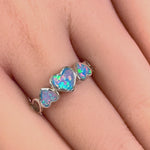 Sterling Silver Blue Lavender Lab Opal Sequence of Hearts Ring