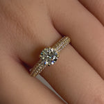 Solid 14K Yellow Gold Noble Round Clear CZ Engagement Ring