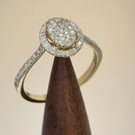 Solid 14K Yellow Gold Oval Cluster Halo 0.29 ct. Diamond Ring
