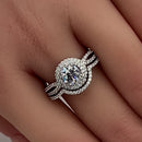 Sterling Silver Halo CZ Wedding Set Ring