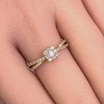 Solid 14K Yellow Gold Modern Square Round CZ Ring