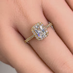 Solid 14K Yellow Gold Radiant Cut Halo CZ Engagement Ring