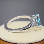 Sterling Silver Double Heart Aquamarine CZ Ring