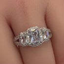 Sterling Silver 3-Stone Halo CZ Ring