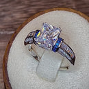 Sterling Silver Emerald-Cut Blue CZ Ring