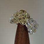 Solid 14K Yellow Gold & Sterling Silver Triple Plumeria Ring