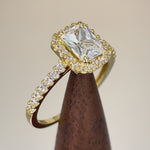 Solid 14K Yellow Gold Radiant Cut Halo CZ Engagement Ring