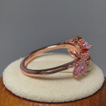 Sterling Silver Rose Gold-Plated Vine Leaves Pink CZ Ring