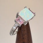 Sterling Silver Square White Lab Opal Pink CZ Ring