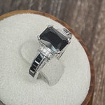Sterling Silver Black Emerald-Cut CZ Ring