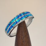 Sterling Silver Blue Lab Opal Stripes Band Ring