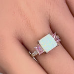 Sterling Silver Square White Lab Opal Pink CZ Ring