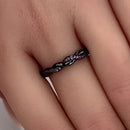 Sterling Silver Black Rhodium Plated Braided with Ruby CZ Ring