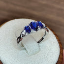 Sterling Silver 3-Stone Oval Blue CZ Ring
