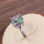 Sterling Silver Cushion-Cut Rainbow CZ Ring