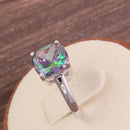 Sterling Silver Cushion-Cut Rainbow CZ Ring