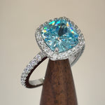 Sterling Silver Cushion-Cut Aqua Blue CZ Ring