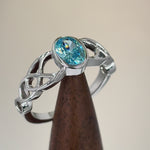 Sterling Silver Oval Aqua Blue CZ Celtic Ring