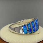 Sterling Silver 7 Stripes Lab Opal Ring