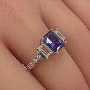Sterling Silver 3-Stone Tanzanite-tone CZ Ring