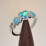 Sterling Silver Blue Lavender Lab Opal Sequence of Hearts Ring