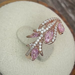 Sterling Silver Rose Gold-Plated Vine Leaves Pink CZ Ring