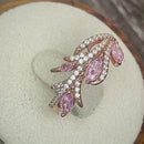 Sterling Silver Rose Gold Plated Vine Leaves Pink CZ Ring