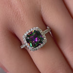 Sterling Silver Cushion Cut Rainbow CZ Ring