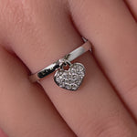 Sterling Silver Dangling Heart CZ Ring