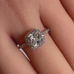 Solid 14K White Gold Cushion Cut Halo CZ Engagement Ring
