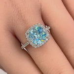 Sterling Silver Cushion-Cut Aqua Blue CZ Ring