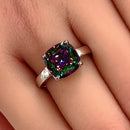 Sterling Silver Cushion-Cut Rainbow CZ Ring