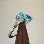 Sterling Silver Double Heart Aquamarine CZ Ring