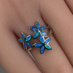 Sterling Silver Triple Plumeria Lab Opal Ring