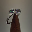 Sterling Silver Double Heart Rainbow Topaz CZ Ring