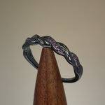 Sterling Silver Black Rhodium Plated Braided with Ruby CZ Ring