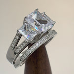 Sterling Silver 3-Stone Princess-Cut CZ Engagement Set Ring