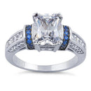 Sterling Silver Emerald-Cut Blue CZ Ring