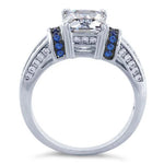 Sterling Silver Emerald-Cut Blue CZ Ring